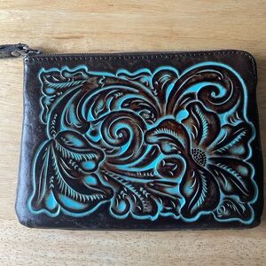 Patricia Nash Cassini Brown & Turquoise Leather Wristlet